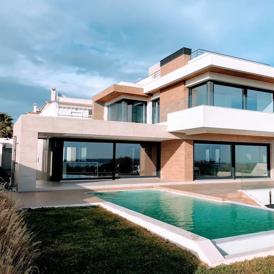 Modern house with a balcony and swimming pool